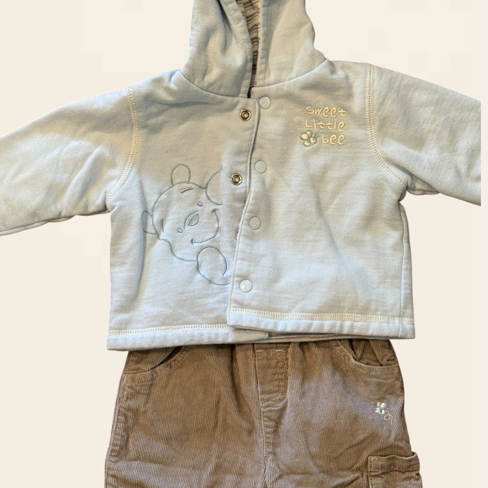 Vintage Y2K Disney Winnie the Pooh Baby Blue Hoodie Corduroy Pants 6-9 Kids